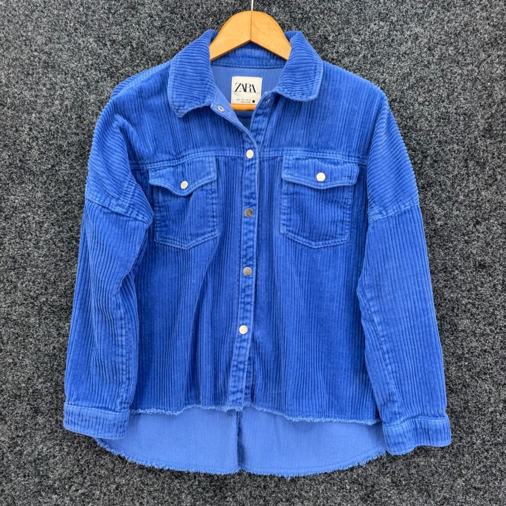 Zara Blue Corduroy Shirt Jacket Oversized Raw Hem Shacket Cobalt Small
